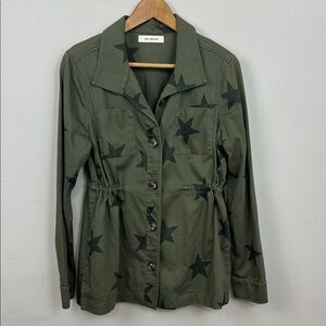 Kellwood Olive Green Star Print Utility Jacket Sz S
